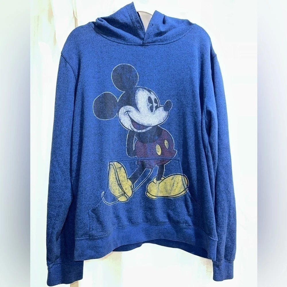 Disney Parks Mickey Mouse Pullover Hoodie Unisex Size XL Heathered Blue Pocket - Picture 1 of 9
